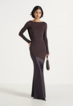Priya - Beaded Cowl Back Two Tone Fishtail Gown - Brown