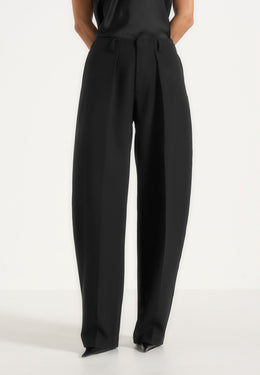 Kylie - Barrel Leg Press Crease Wool-Blend Pants - Black