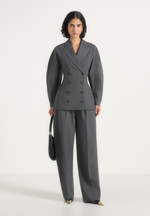 Kylie - Barrel Leg Press Crease Wool-Blend Pants - Grey
