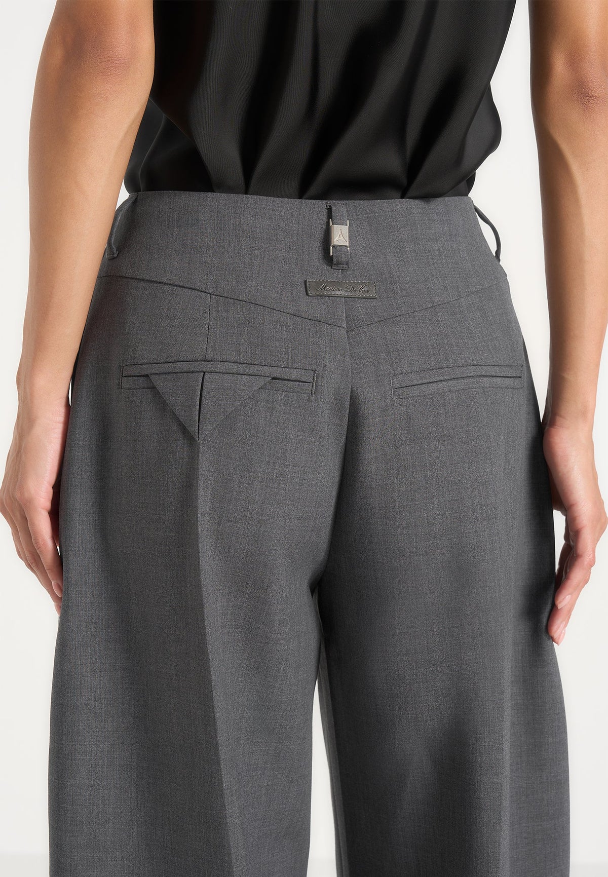 Kylie - Barrel Leg Press Crease Wool-Blend Pants - Grey