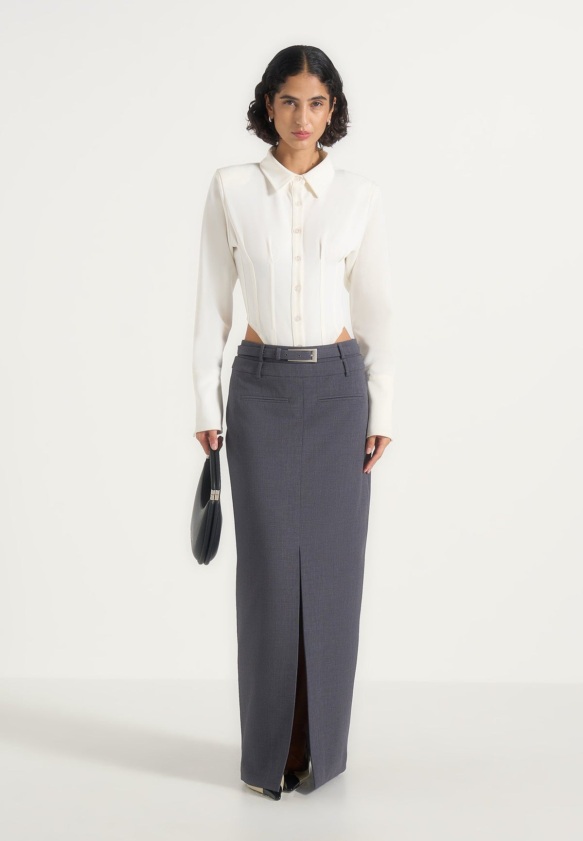 Larissa - Tailored Wool-Blend Maxi Pencil Skirt - Grey