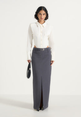 Larissa - Tailored Wool-Blend Maxi Pencil Skirt - Grey