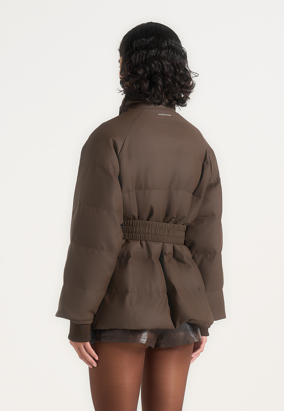 Kaia - Belted Puffer Jacket - Brown