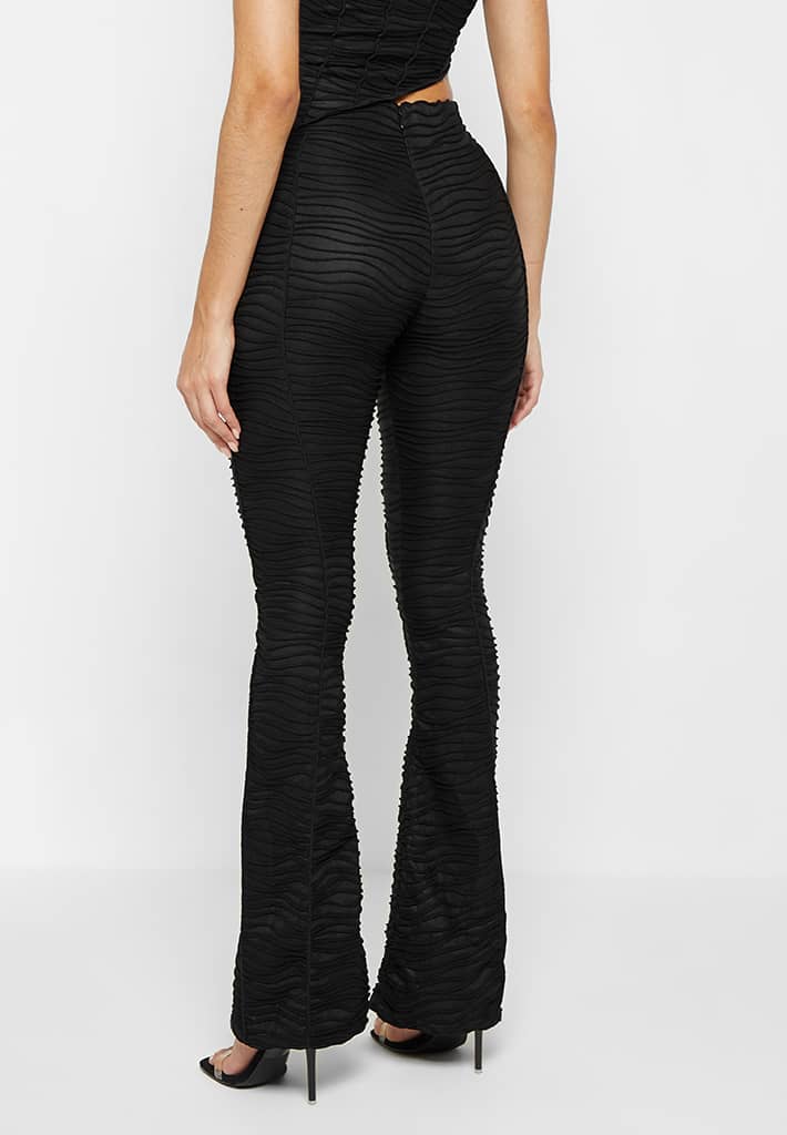 Flared Mesh Button Up Trousers - Black