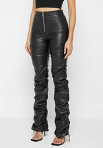 tacked-vegan-leather-flared-trousers-black