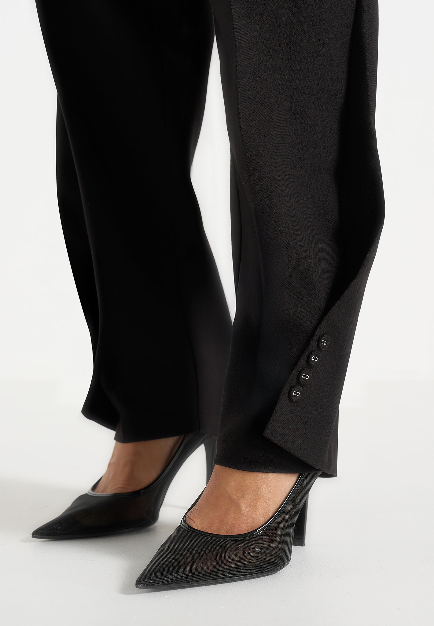 Sophie - Wool Twist Leg Tailored Trousers - Black