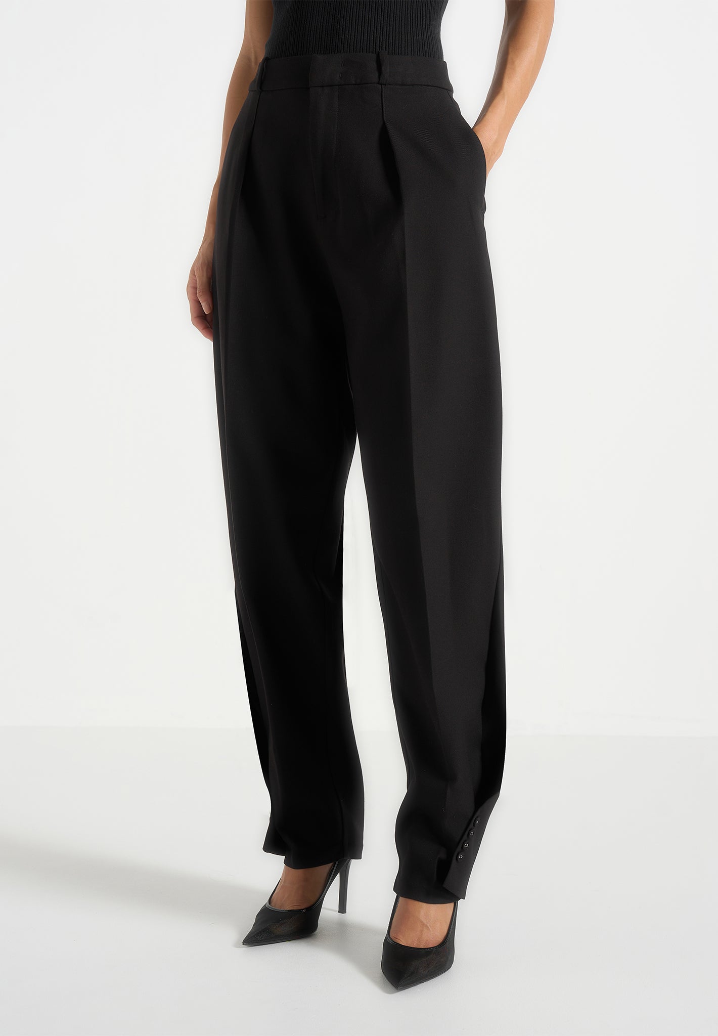 Sophie - Twist Leg Tailored Wool Trousers - Black 
