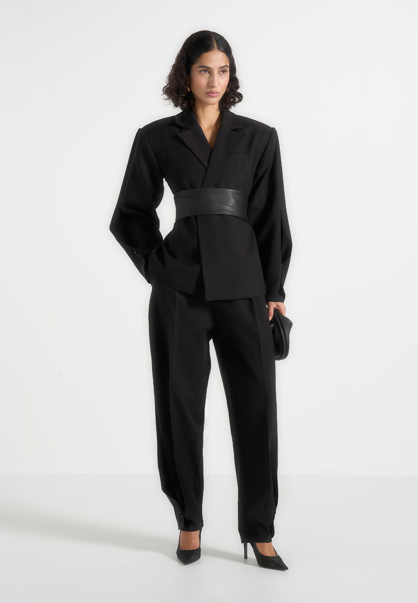 Sophie - Twist Leg Tailored Wool Trousers - Black 