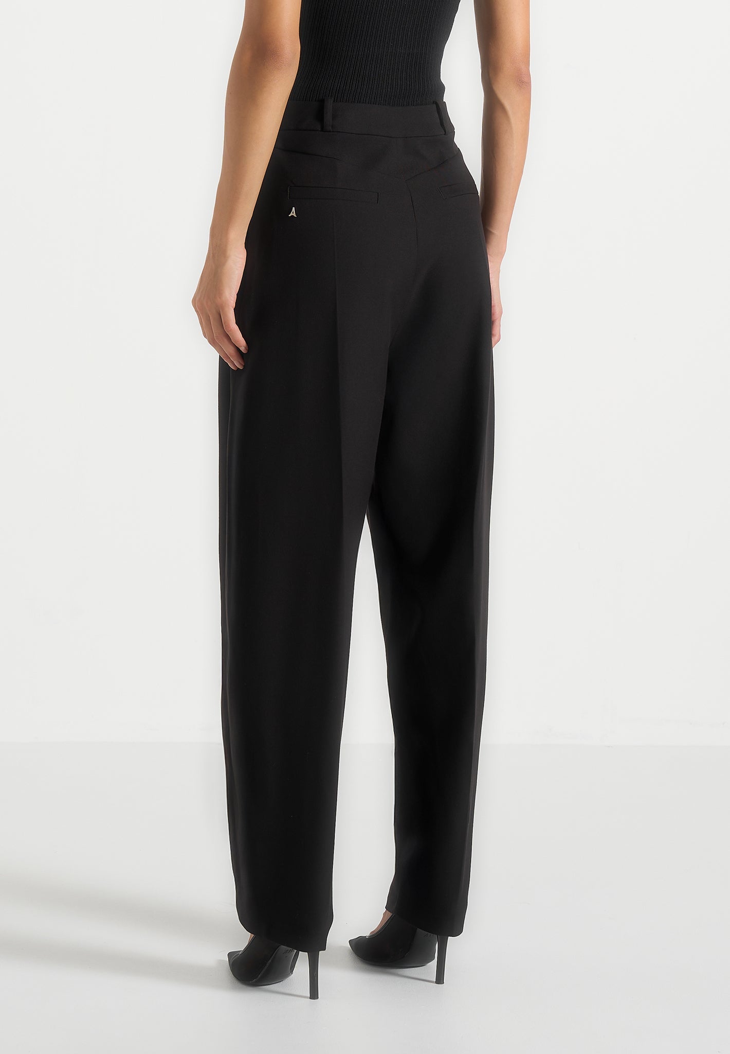 Sophie - Wool Twist Leg Tailored Trousers - Black