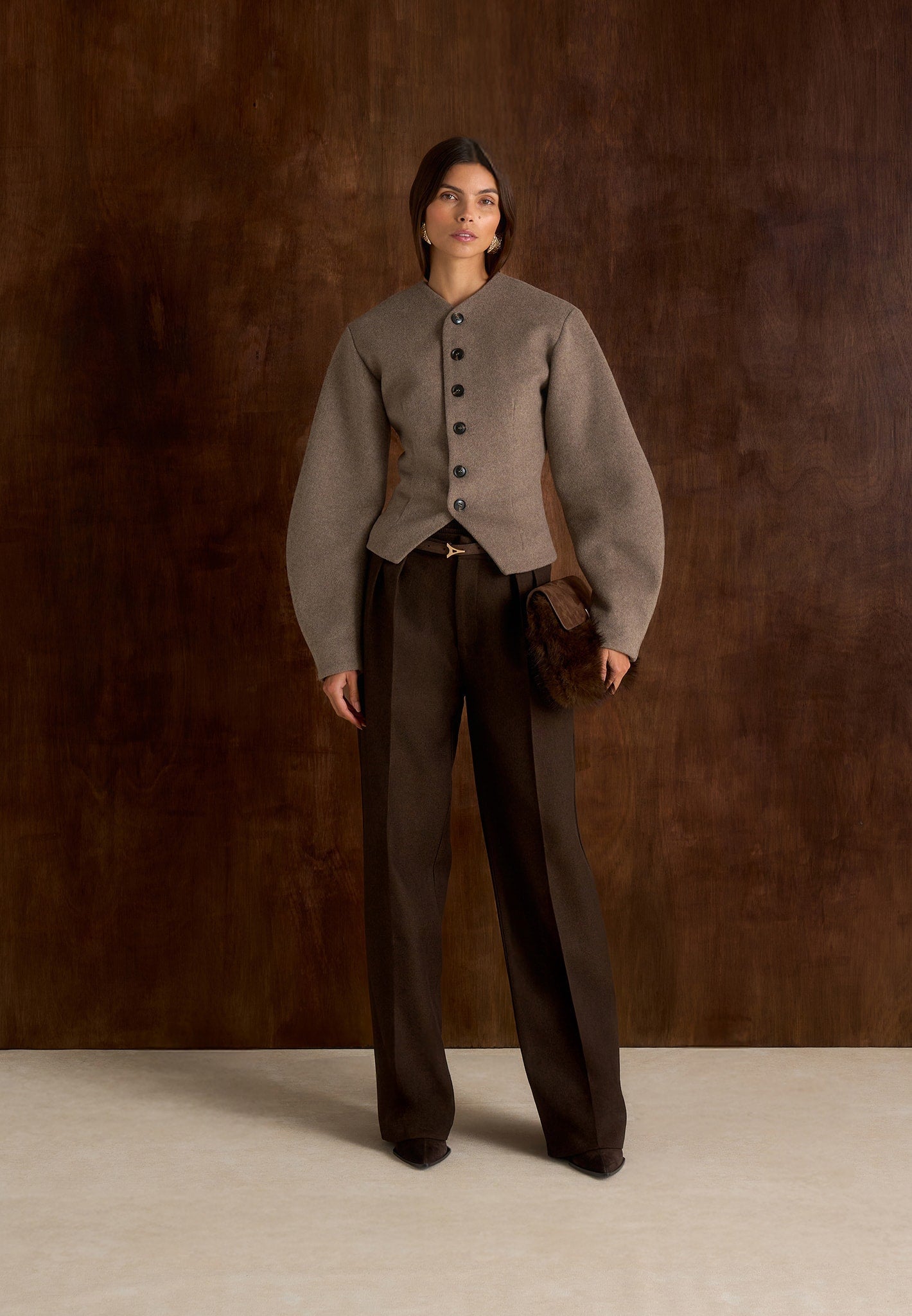 Aya - Wool Hourglass Jacket - Taupe 