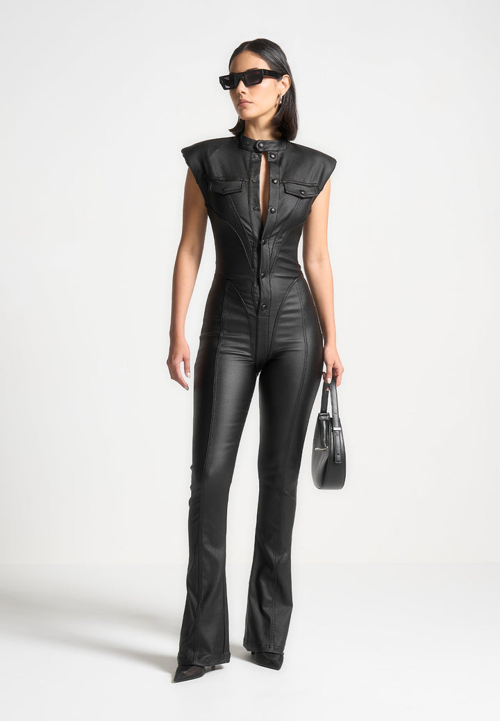 wax-coated-denim-jumpsuit-black