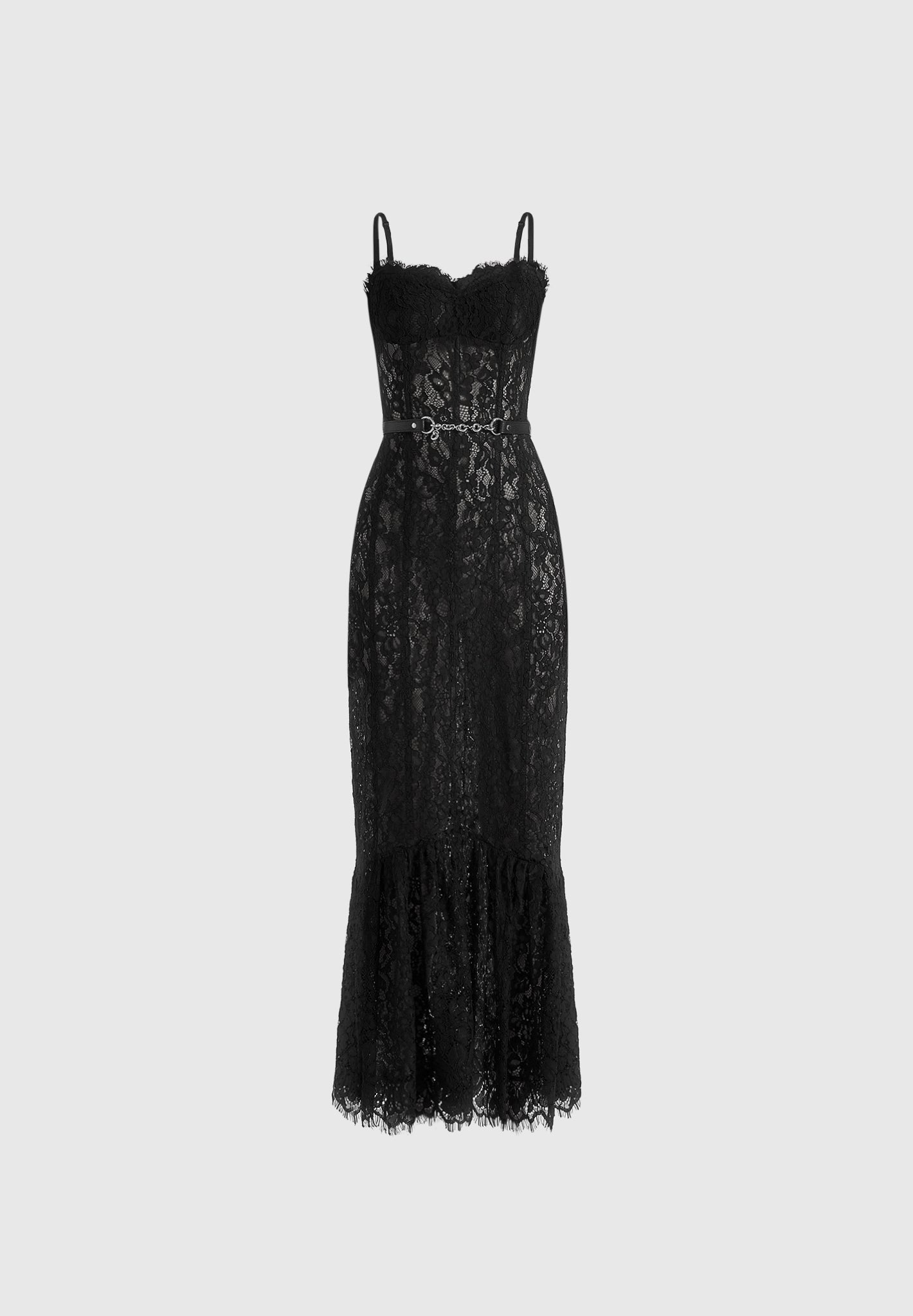 Freya - Belted Lace Maxi Dress - Black