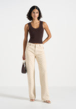 Elyssa - Diamond Stitch Denim Jeans - Cream