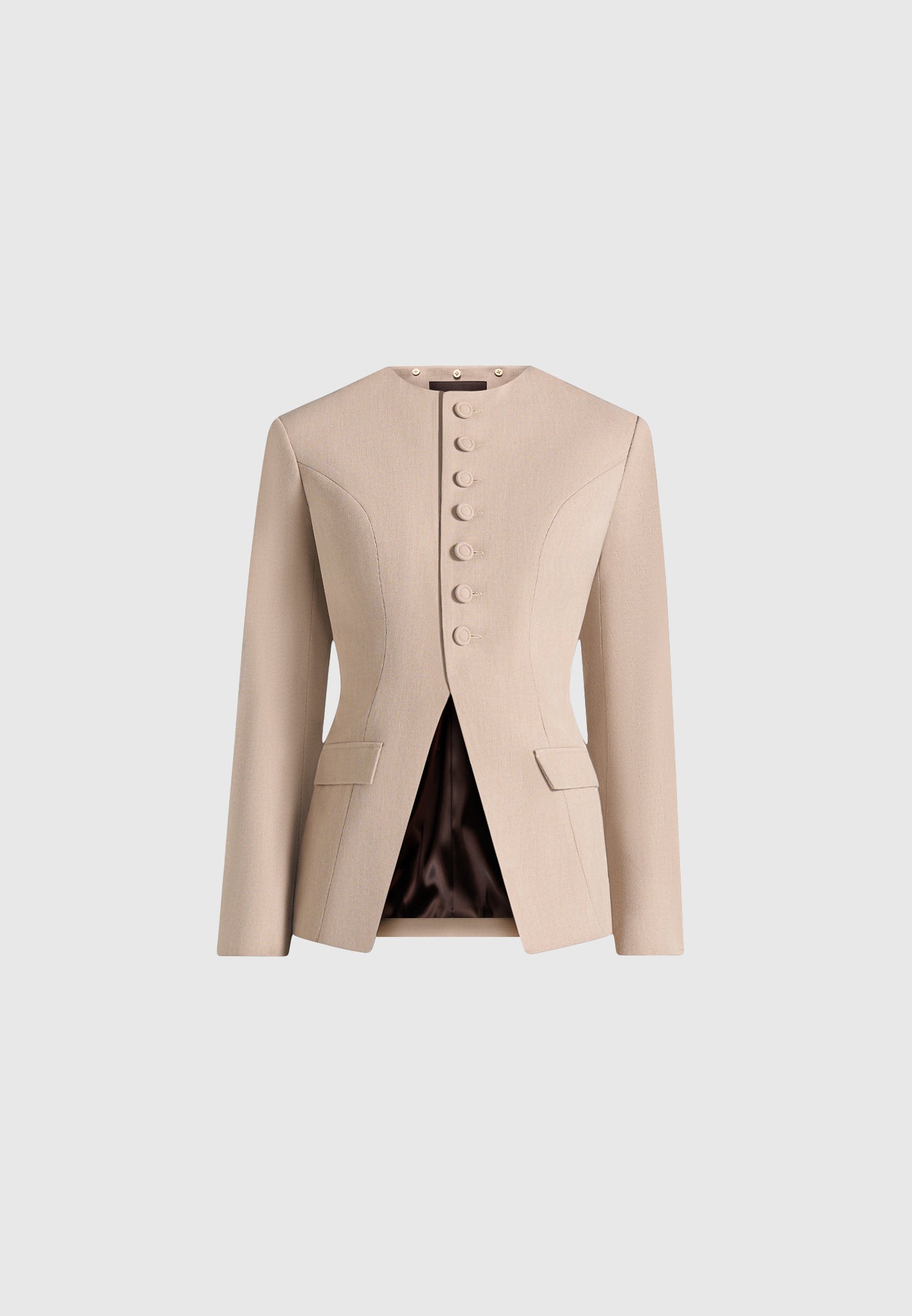 Harper - Tailored Cinch Blazer With Detachable Collar - Beige