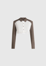 Bernadette - Houndstooth Cotton Cropped Shirt - White/Brown