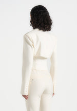 Lise - Cropped Tailored Blazer & Button Detail Bandeau - Off White