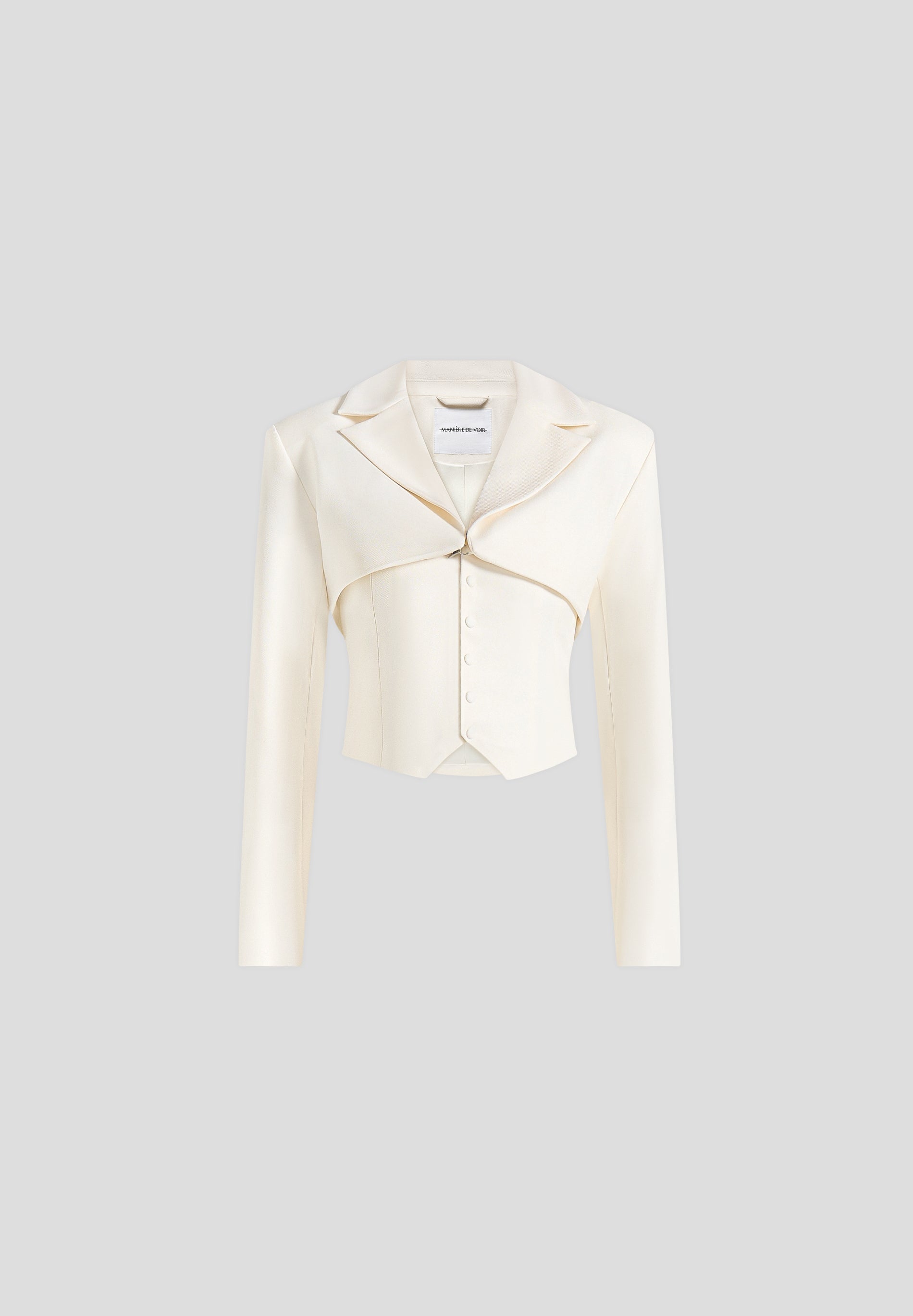 Lise - Cropped Tailored Blazer & Button Detail Bandeau - Off White