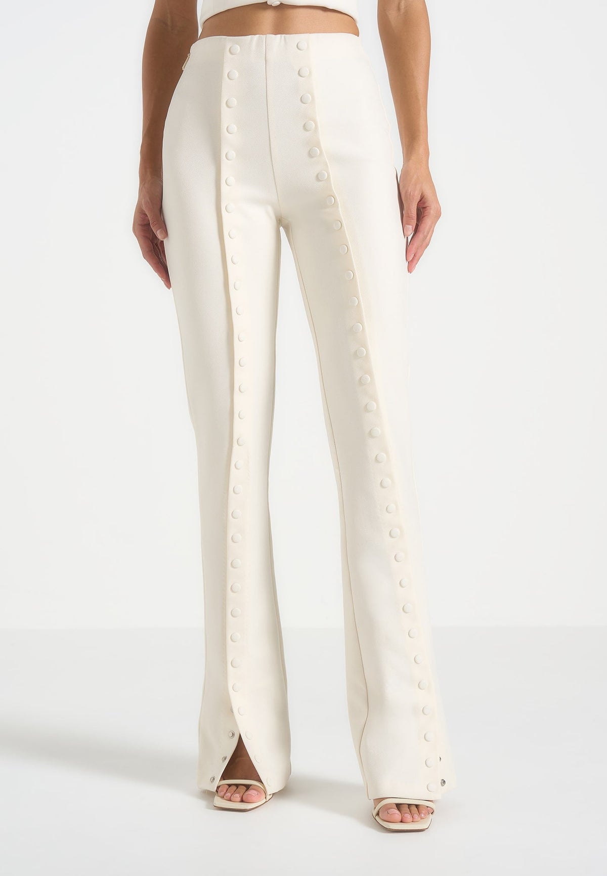 Therese - Tailored Button Detail Pants - Off White