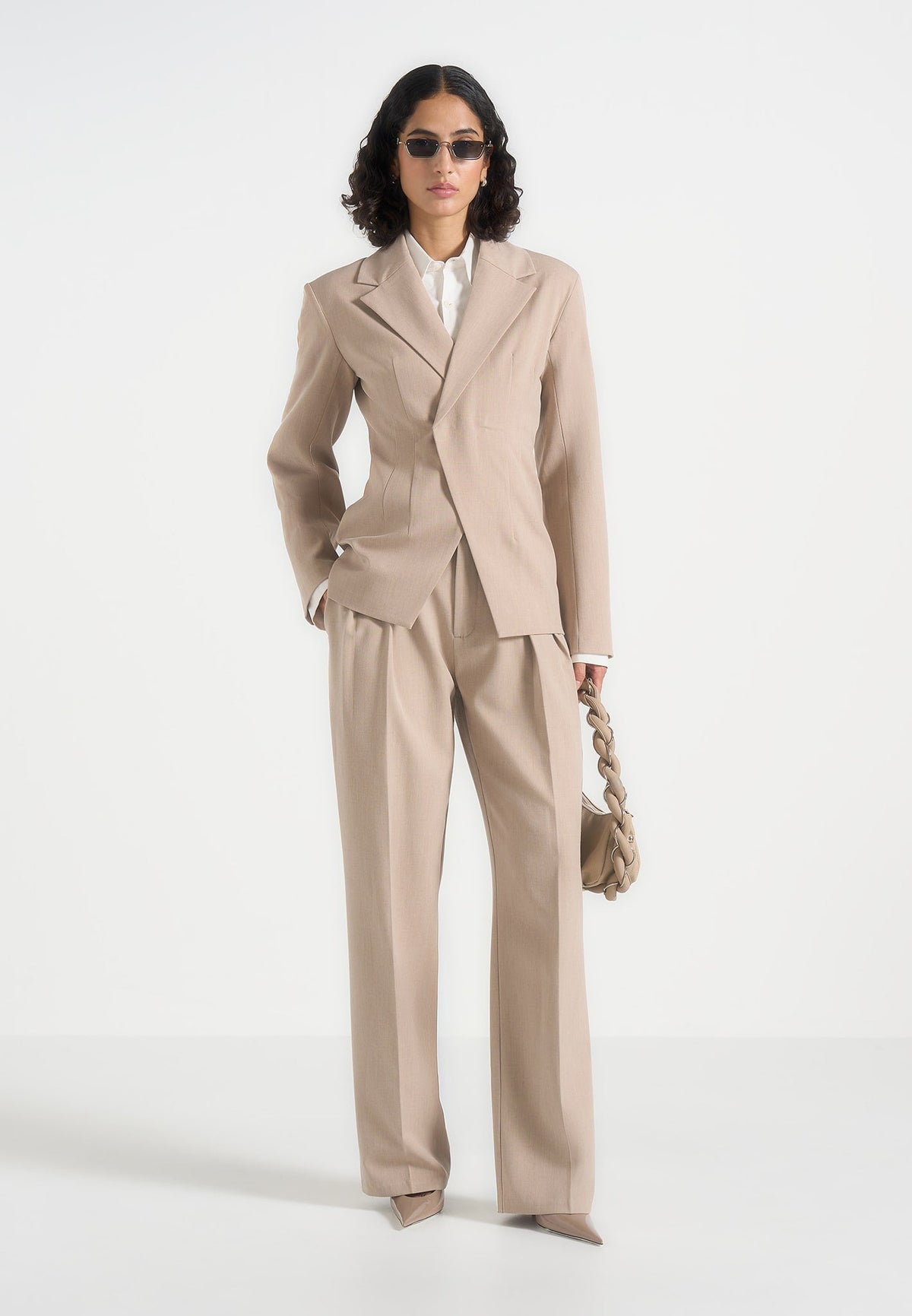 Julie - Tailored Twin Pleat Pants - Beige
