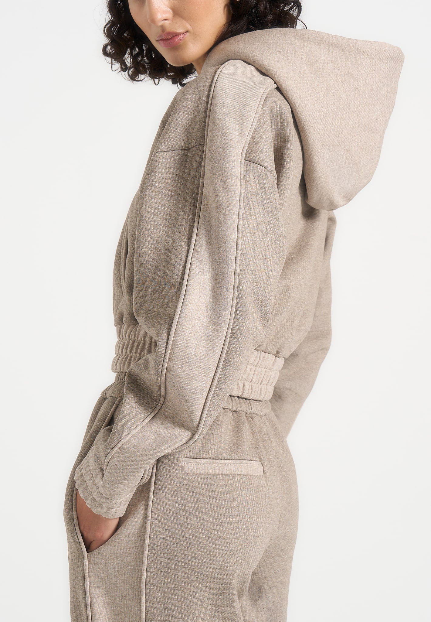 Rayna - Two Tone Relaxed Zip Through Hoodie - Taupe