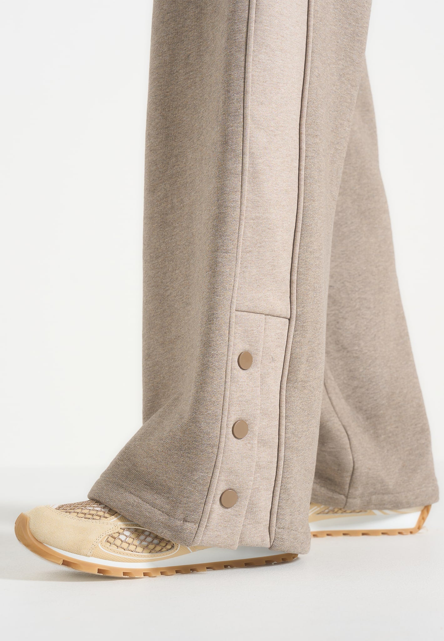 Caya - Two Tone Wide Leg Popper Joggers - Taupe