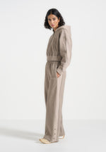 Caya - Two Tone Wide Leg Popper Joggers - Taupe