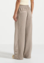 Caya - Two Tone Wide Leg Popper Joggers - Taupe