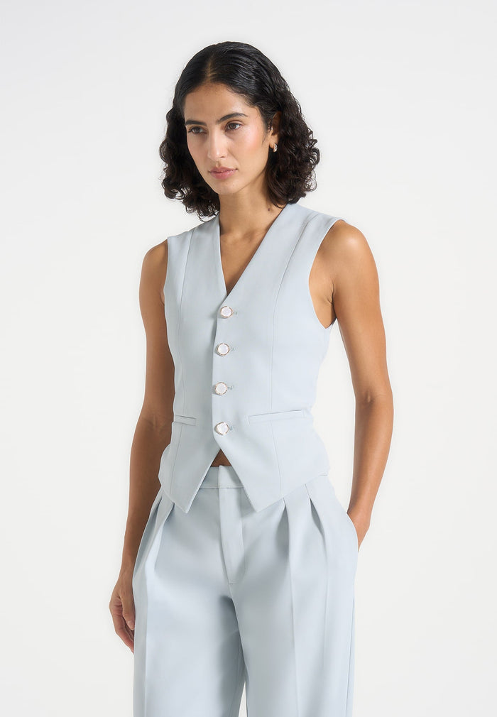 Christine - Tailored Cinched Suit Vest - Pale Blue