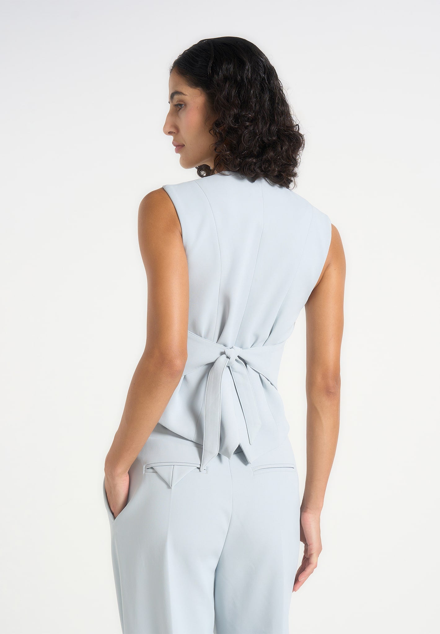 Christine - Tailored Cinched Suit Vest - Pale Blue 