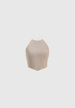 Malena - Contrast Velour Halter Top - Beige