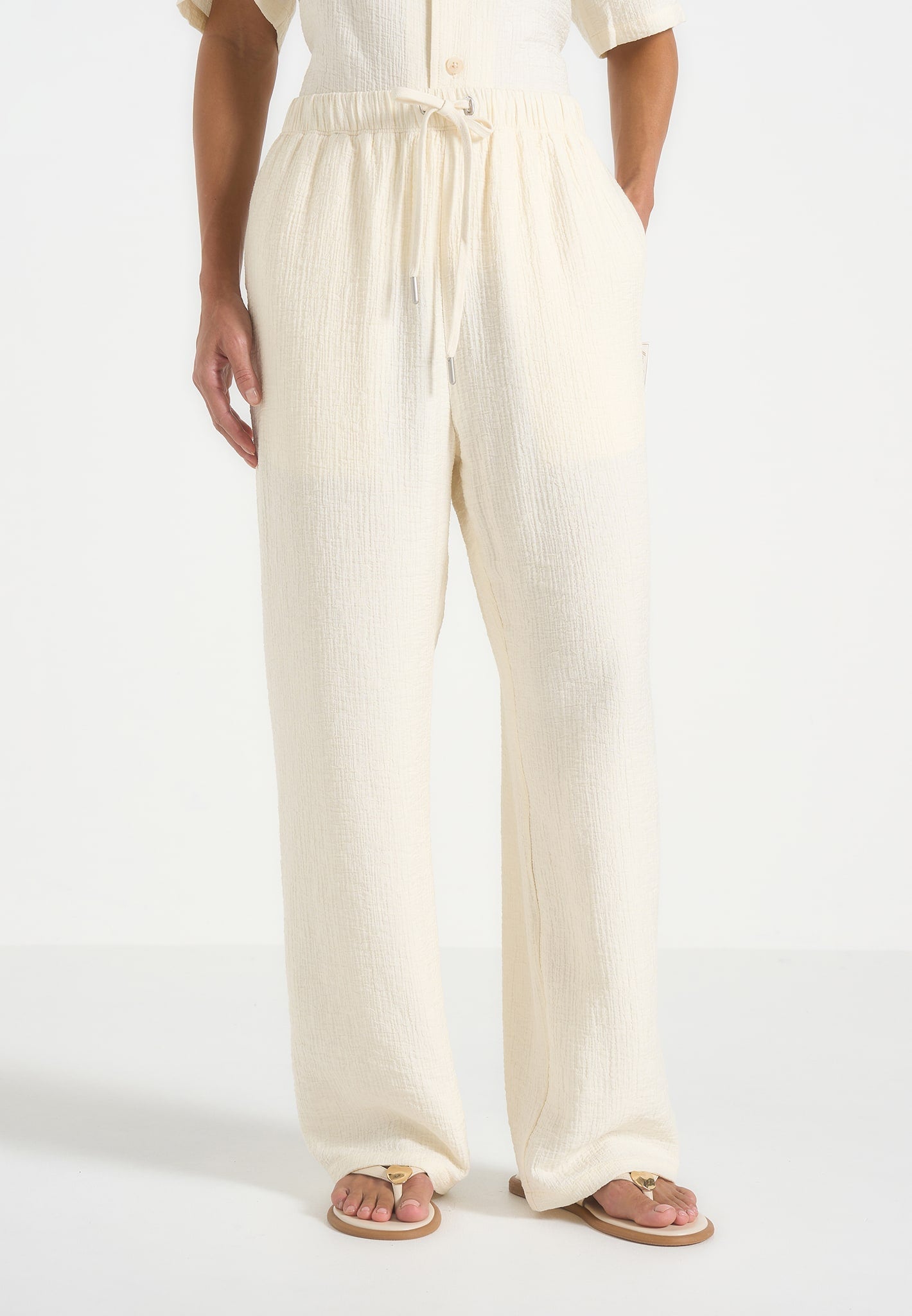 Addison - Unisex Textured Relaxed Fit Pants - Cream