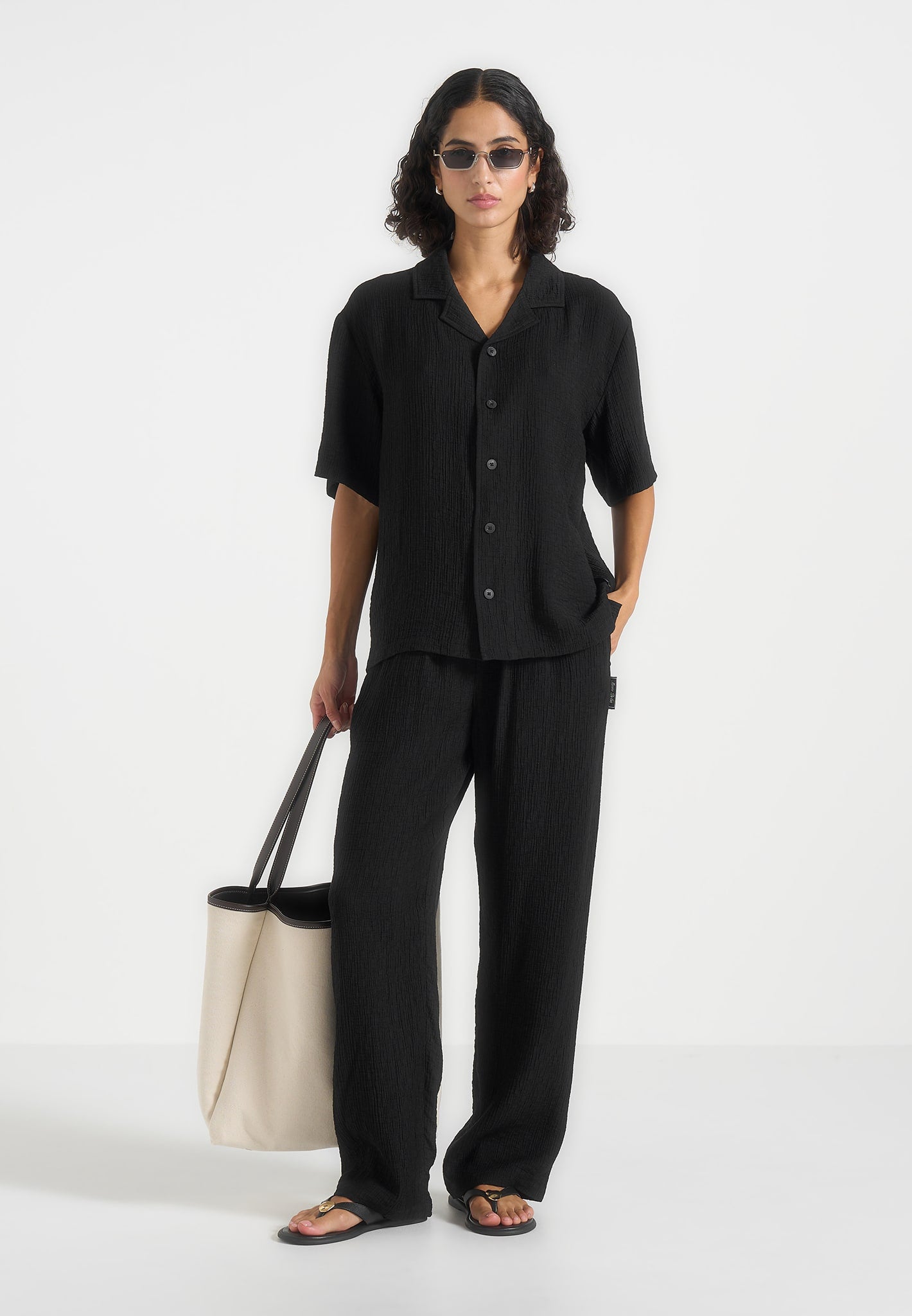 Addison - Unisex Textured Relaxed Fit Pants - Black