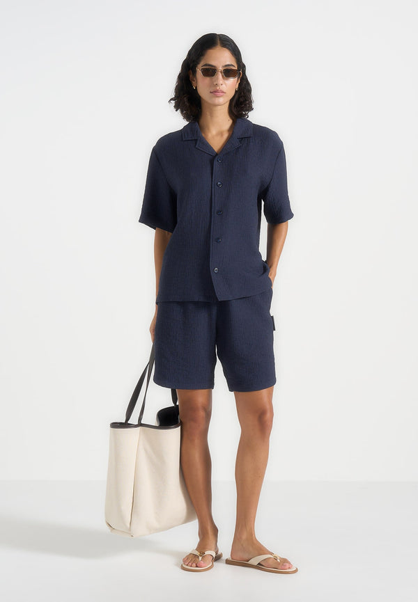 Ari - Unisex Textured Shorts - Navy