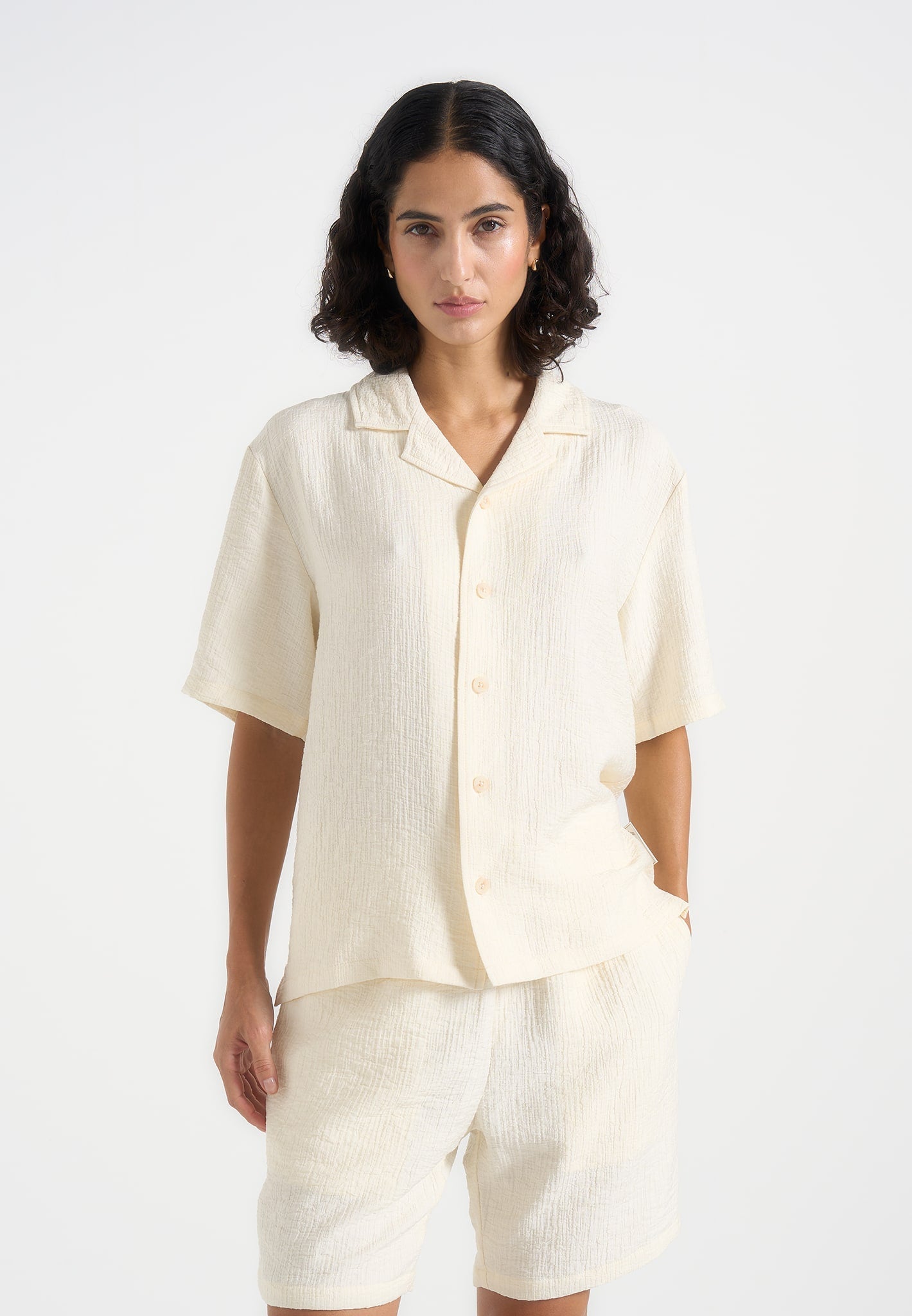 Harley - Unisex Textured Revere Shirt - Cream
