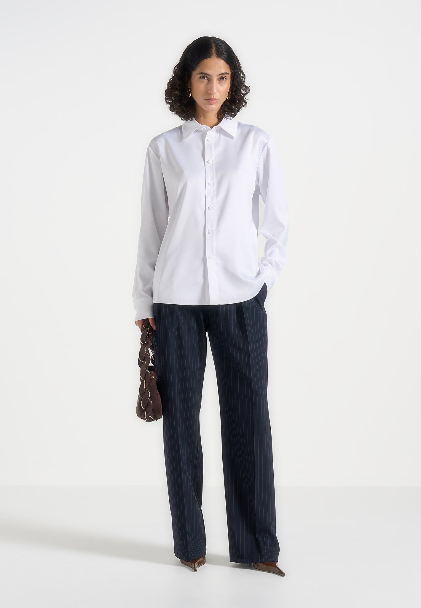 Carter - Unisex Oversized Satin Shirt - White
