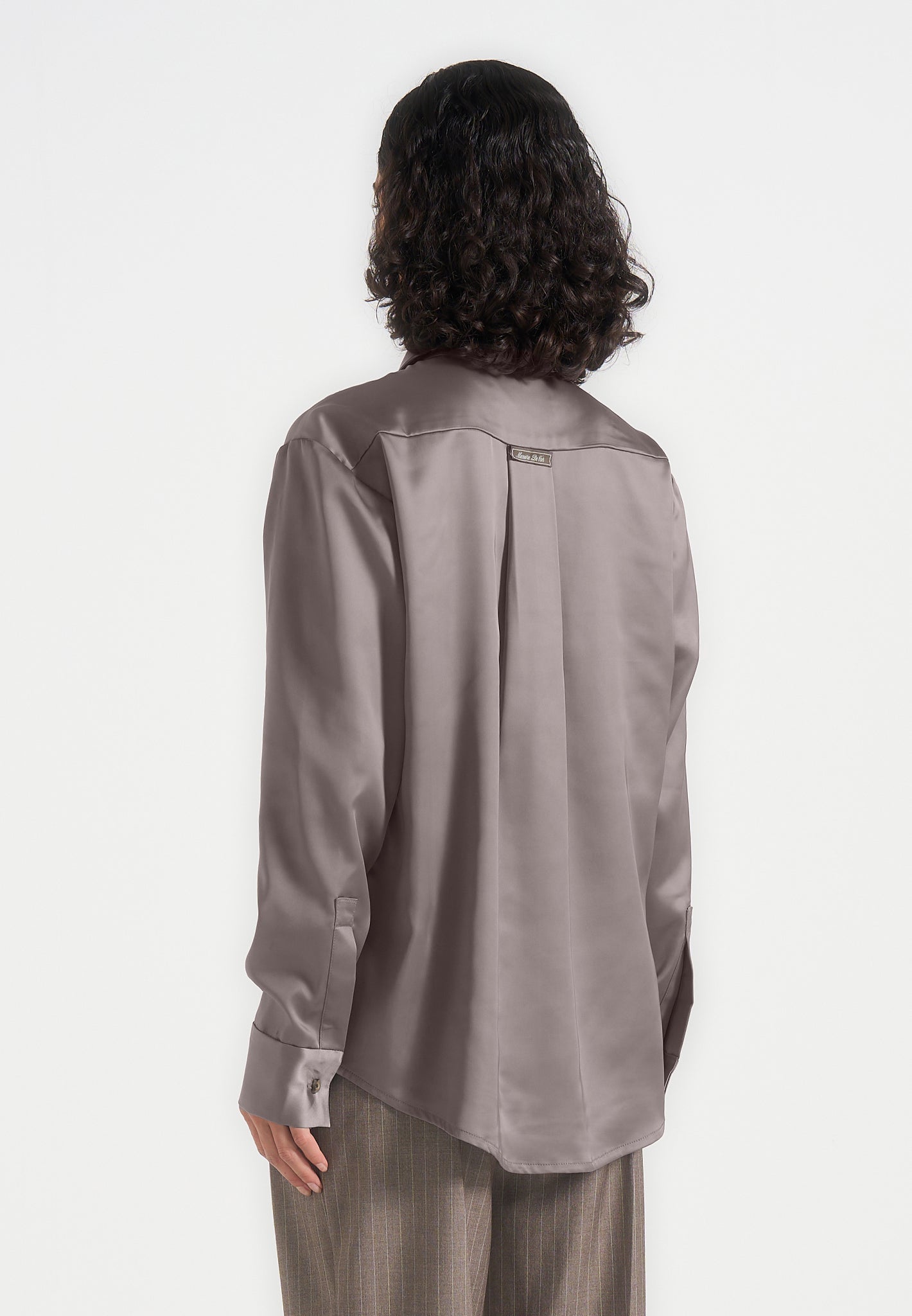 Carter - Unisex Oversized Satin Shirt - Taupe