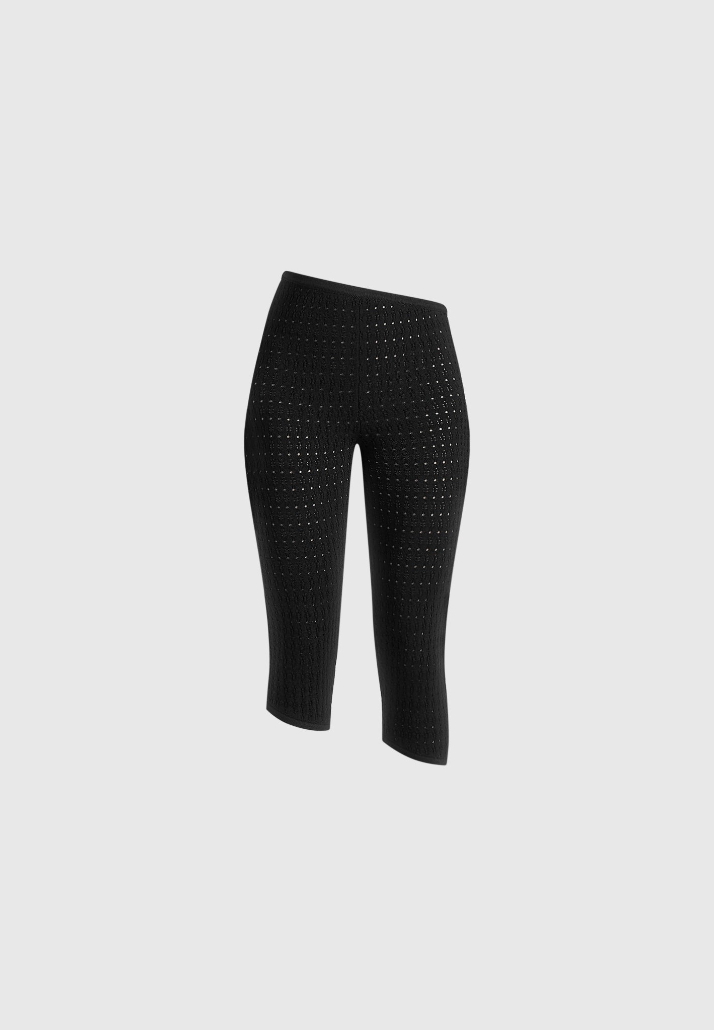 Piper - Pointelle Asymmetric Capri Leggings - Black