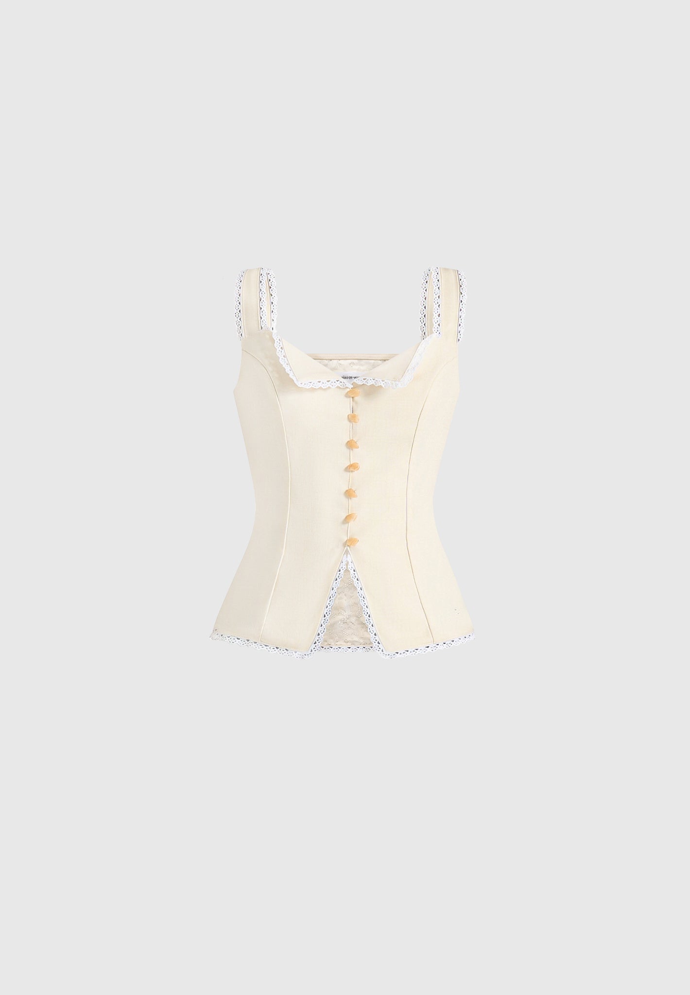 Delia - Linen Lace Trim Corset Cami Top - Pale Yellow