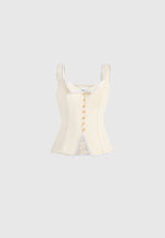 Delia - Linen Lace Trim Corset Cami Top - Pale Yellow