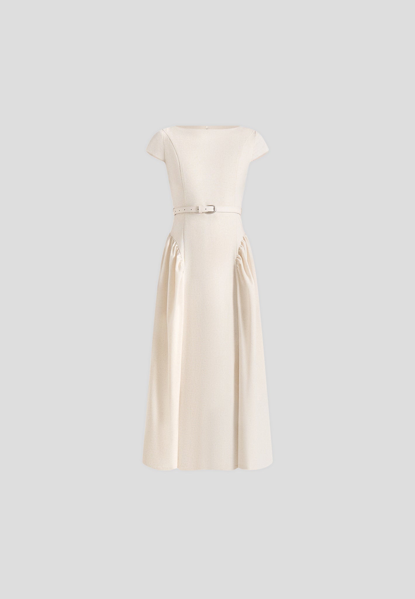 Gaia - Linen Boat Neck Belted Pleated Midi Dress - Natural