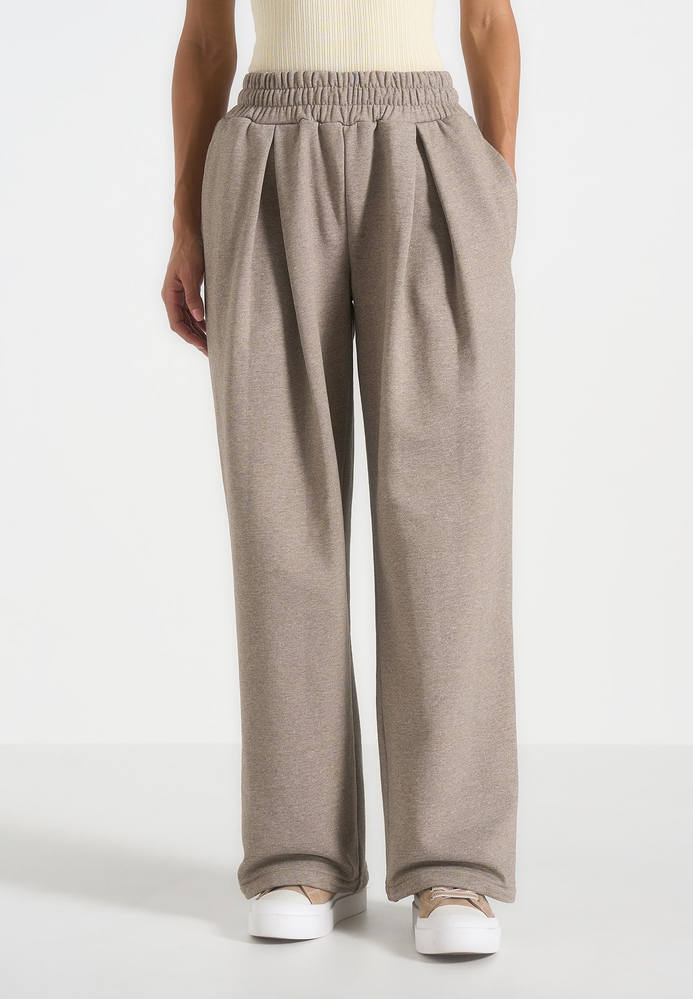 Fanny - Straight Leg Box Pleat Joggers - Taupe 