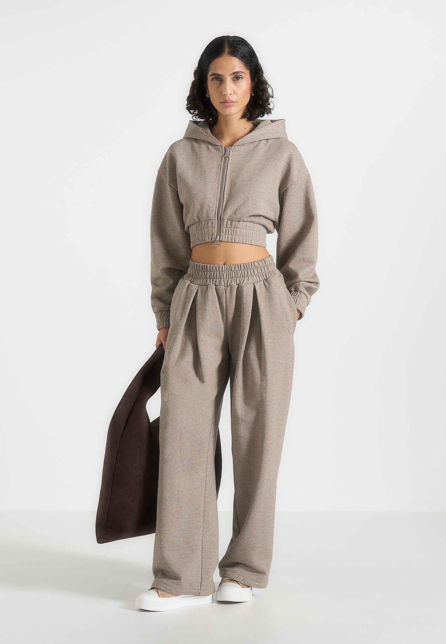 Fanny - Straight Leg Box Pleat Joggers - Taupe 