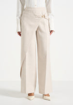 Beryl - Wrap Tailored Pants With Hardware Detail - Cream