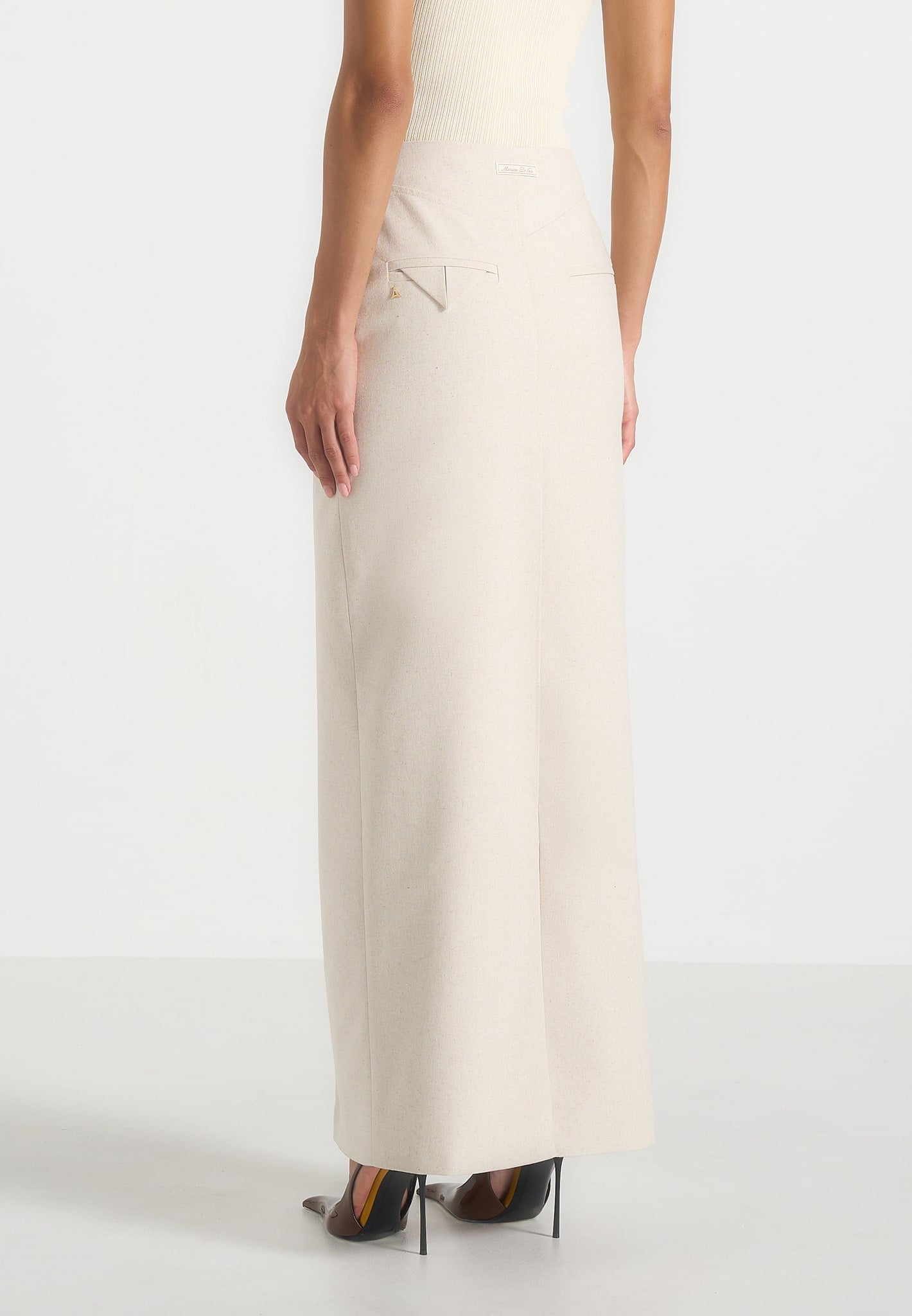 Regine - Linen Box Pleat Maxi Skirt - Natural