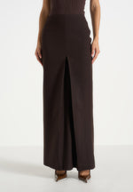 Regine - Tailored Box Pleat Maxi Skirt - Brown