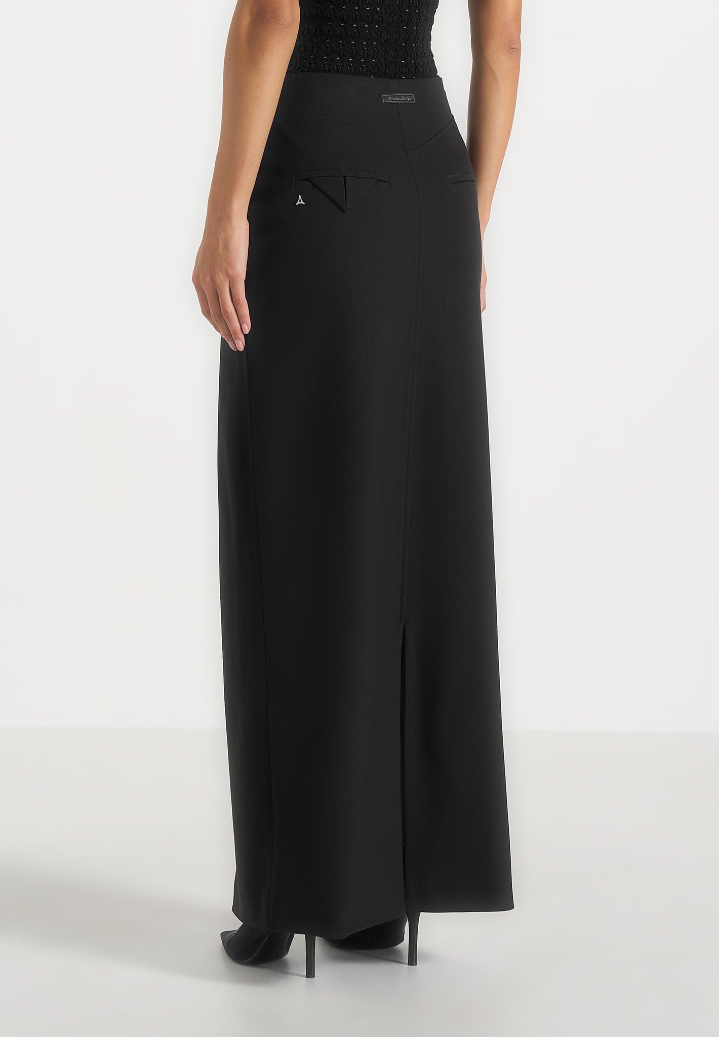 Regine - Tailored Box Pleat Maxi Skirt - Black