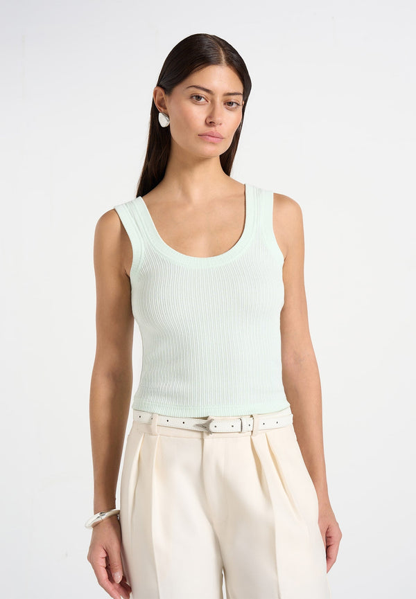 Liane - Scoop Neck Ribbed Cotton Tank Top - Mint Green