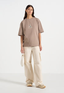 TS008 - Unisex Floral Eiffel Cotton T-Shirt - Taupe