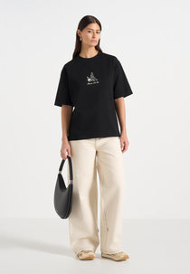 TS008 - Unisex Floral Eiffel Cotton T-Shirt - Black