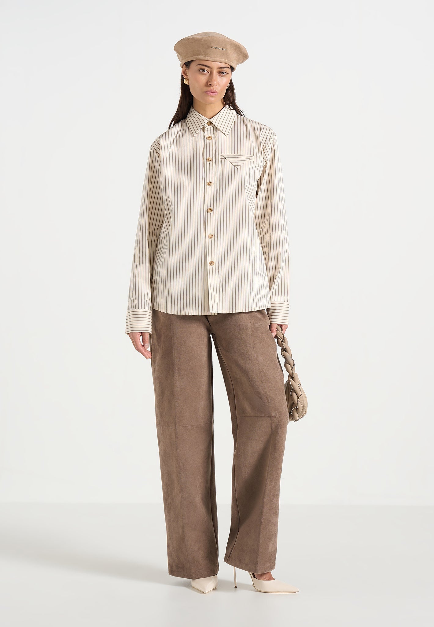 Ronnie - Unisex Pinstripe Long Sleeve Shirt - Beige